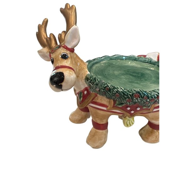 Fitz And Floyd Deer Santa Reindeer Pillar Candle Holder Christmas Holiday Decor - Picture 3 of 9